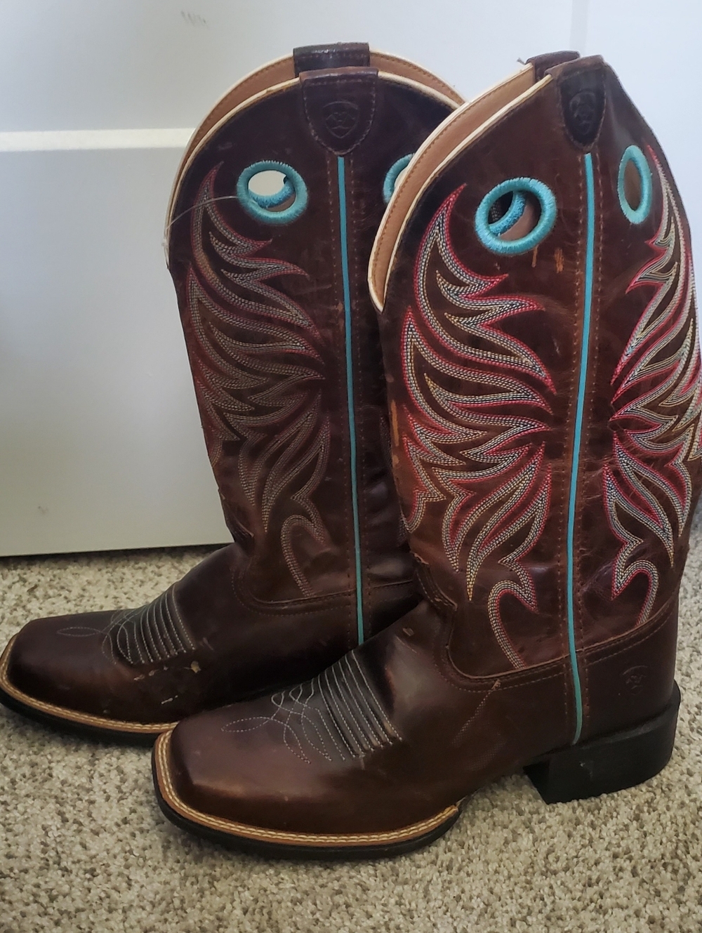 Ariat Brown Leather Boot with Light Blue Lining